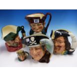 FIVE ROYAL DOULTON CHARACTER JUGS.