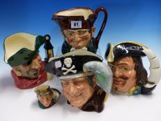 FIVE ROYAL DOULTON CHARACTER JUGS.