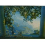 A VINTAGE COLOUR PRINT AFTER MAX FIELD PARRISH BY THE HOUSE OF ART N.Y.ENTITLED DAY BREAK. 45 x