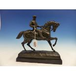 AFTER JOSEPH VICTOR CHEMIN (1825-1901), A BRONZE FIGURE OF A STALLION WITH A JOCKEY WALKING ACROSS A