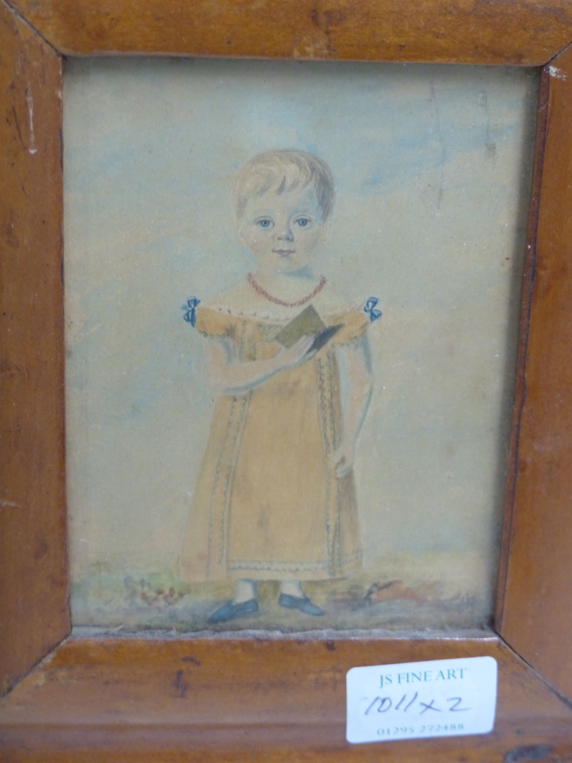 19th.C.ENGLISH NAIVE SCHOOL. TWO PORTRAITS OF GIRLS, WATERCOLOURS. LARGEST 19 x 15.5cms. (2) - Image 3 of 6