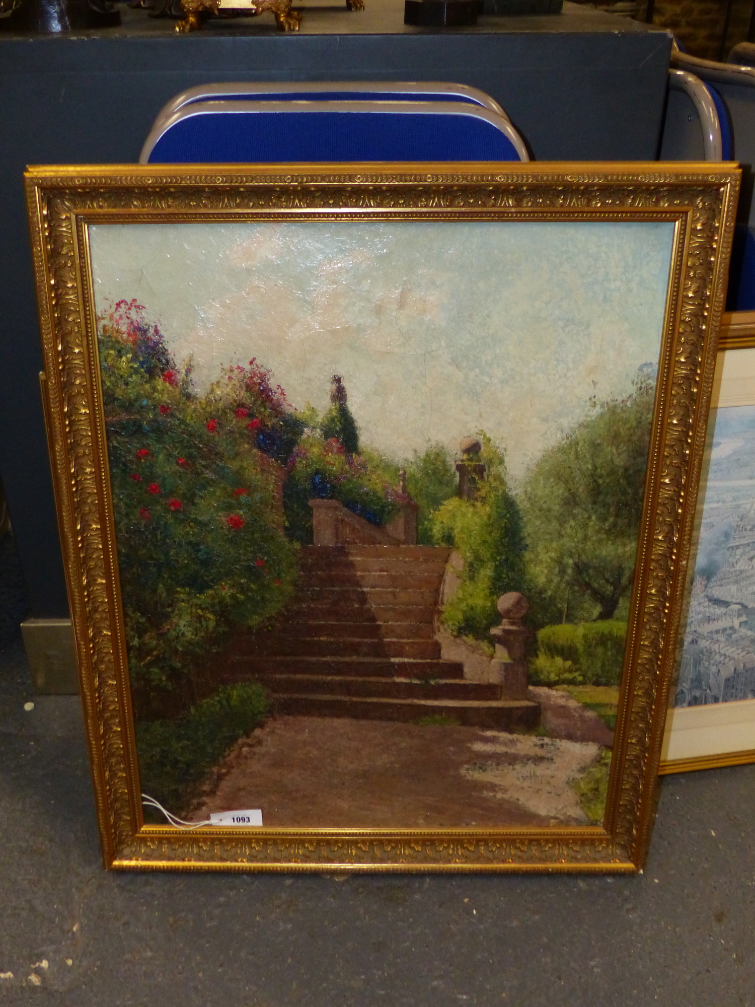 LATE 19th.C.SCHOOL. THE GARDEN STEPS, OIL ON CANVAS. 82 x 66cms. - Image 2 of 5