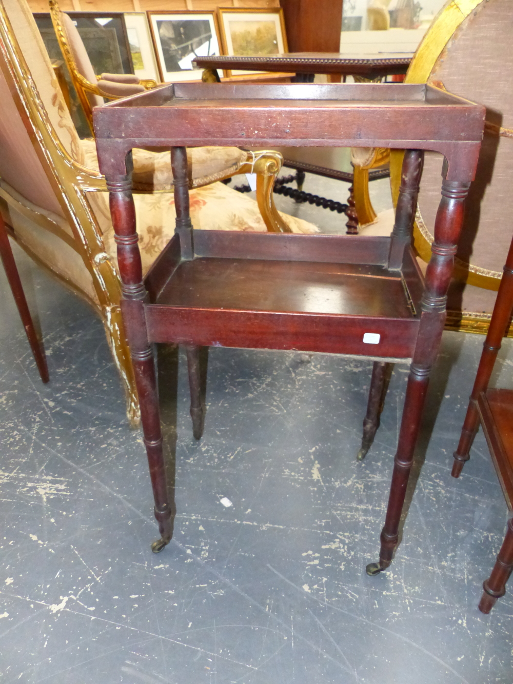 TWO 19th.C.MAHOGANY TWO TIER SIDE TABLES. - Image 6 of 12