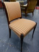 A SET OF EIGHT MAHOGANY SHERATON STYLE SHOW FRAME DINING CHAIRS, THE BACKS WITH OUTWARDLY CURVED TOP