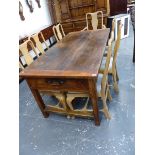 A 19th.C.WALNUT FARMHOUSE KITCHEN TABLE WITH TWO END DRAWERS AND STRETCHER BASE. 89 x 178 x H.