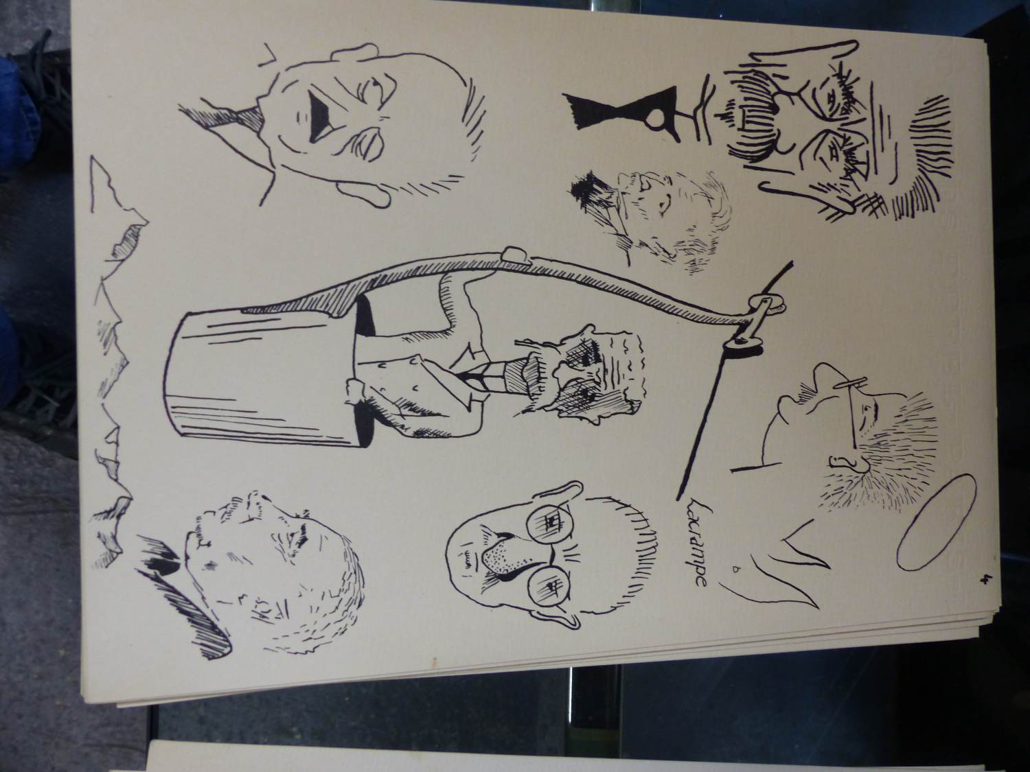20th.C.FRENCH SCHOOL. TWENTY TWO PEN AN INK CARICATURES AND PORTRAITS, SOME INSCRIBED AND - Image 4 of 23