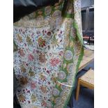 TWO VINTAGE INDIAN FLORAL PRINTED COTTON PANELS. LARGEST 250 x 175cms.
