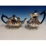 A SILVER TEAPOT AND HOT WATER POT. B'HAM 1924, W.30ozs.