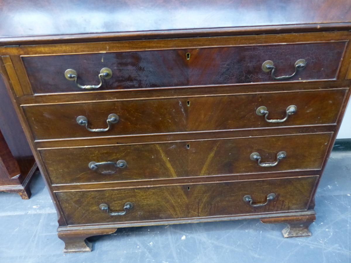 A GEORGIAN STYLE MAHOGANY BUREAU BOOK CASE, THE SHAPED SERPENTINE CORNICE OVER DOORS GLAZED WITH - Image 9 of 14