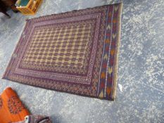 AN UNUSUAL PERSIAN TRIBAL FLAT WEAVE RUG. 195 x 135cms.