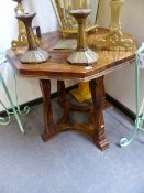 AN UNUSUAL ARTS AND CRAFTS SCOTTISH SCHOOL STYLE OCTAGONAL OCCASIONAL TABLE. W.84 x H.79cms.