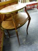 A LATE 19th.C.FRENCH TWO TIER OVAL TABLE WITH ROUGE MARBLE TOP. W.77 x H.83cms.