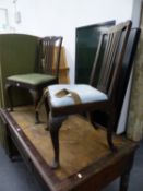 A PAIR OF 18th.C.MAHOGANY SIDE CHAIRS WITH PIERCED SPLAT BACKS ON SHAPED LEGS. (2)