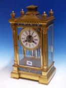 A FRENCH CHAMPLEVE ENAMELLED GILT METAL MOUNTED BEVELLED GLASS CASED CLOCK, THE JAPY FRERES MOVEMENT
