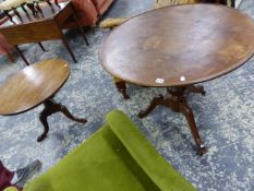 A 19th.C.MAHOGANY TRIPOD TABLE WITH TRAY LIP TOP. Dia.83cms TOGETHER WITH A SMALLER 19th.C.TRIPOD