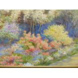 CHARLES ELWES. EARLY 20th.C. THE FLOWER BORDER, SIGNED WATERCOLOUR. 25 x 35cms TOGETHER WITH A