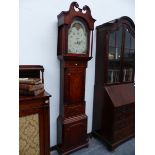 A LEICESTER OAK LONG CASED CLOCK, THE PAINTED DIAL WITH MOON PHASE DIAL IN THE ARCH ABOVE ARABIC