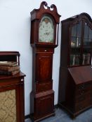 A LEICESTER OAK LONG CASED CLOCK, THE PAINTED DIAL WITH MOON PHASE DIAL IN THE ARCH ABOVE ARABIC