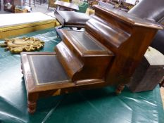 A VICTORIAN MAHOGANY BED STEP ON TURNED SUPPORTS.