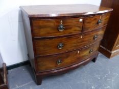 A 19th.C.MAHOGANY BOW FRONT CHEST OF TWO SHORT AND TWO LONG DRAWERS, EACH WITH DIAMOND KEY