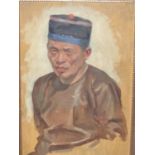 EARLY 20th.C.SCHOOL. A PORTRAIT OF A SOUTHEAST ASIAN GENTLEMAN, INDISTINCTLY SIGNED AND DATED