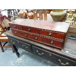 A 19th.C.TABLE TOP COLLECTOR'S CHEST OF SIX DRAWERS ON CAST BRASS FEET. 86 x 25 x H.22cms.