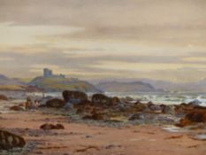 PETER GHENT. (1857-1911) CRICCIETH CASTLE, EVENING, NORTH WALES, SIGNED WATERCOLOUR WITH ARTIST'S