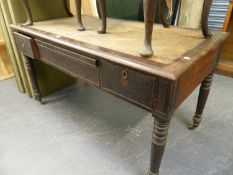 A LARGE 19th.C.MAHOGANY ARCHITECT'S WRITING TABLE WITH INSET SURFACE OVER TWO DRAWERS AND SLIDE WITH