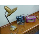 A RETRO DESK LAMP, A ROBERTS RADIO AND A MIRROR.