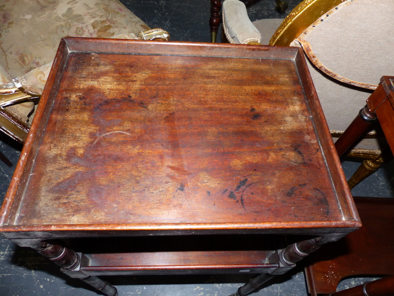 TWO 19th.C.MAHOGANY TWO TIER SIDE TABLES. - Image 8 of 12