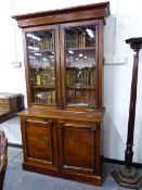 A VICTORIAN MAHOGANY GLAZED BOOKCASE.