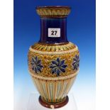 A DOULTON BALUSTER STONE WARE VASE DECORATED BY FRANCES LEE. H 28cms.