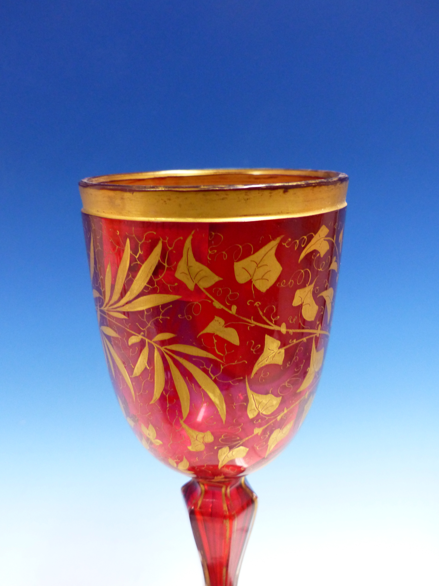 A BOHEMIAN GILT RUBY GLASS GOBLET ON A CHINESE WOOD STAND. - Image 14 of 17