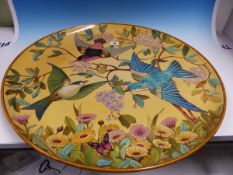 A MINTON LARGE DISH, DATE CODE FOR 1872, PAINTED WITH THREE EXOTIC BIRDS AMONGST FLOWERS AND