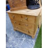 A PINE CHEST OF TWO SHORT AND TWO LONG DRAWERS ON BRACKET FEET. W 86 x D 48.5 x H 79cms.