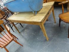 AN ANTIQUE PINE KITCHEN TABLE WITH END DRAWER. 137 x 90 x H.74cms.