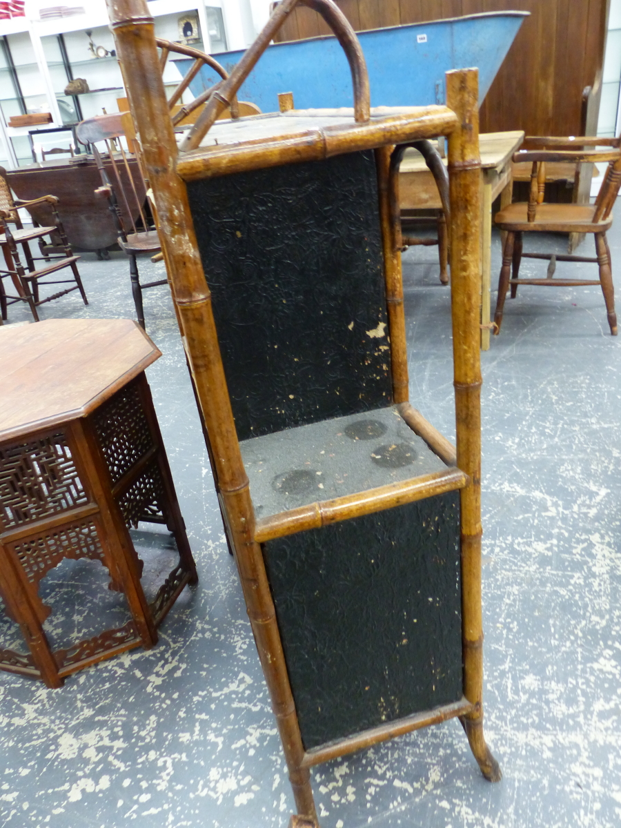 A VICTORIAN BAMBOO SIDE CABINET WITH SINGLE GLAZED DOOR OVER LACQUER PANEL DOORS. 78 x 32 x H. - Image 6 of 8