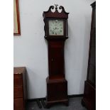 AN EARLY 19th.C.MAHOGANY AND EBONY INLAID LONGCASE CLOCK WITH 12" PAINTED DIAL AND 8-DAY MOVEMENT