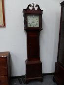 AN EARLY 19th.C.MAHOGANY AND EBONY INLAID LONGCASE CLOCK WITH 12" PAINTED DIAL AND 8-DAY MOVEMENT