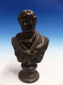 AN IRON BUST, POSSIBLY OF TSAR ALEXANDER I, DRILLED WITH A HOLE IN THE TOP OF HIS HEAD AND ON A