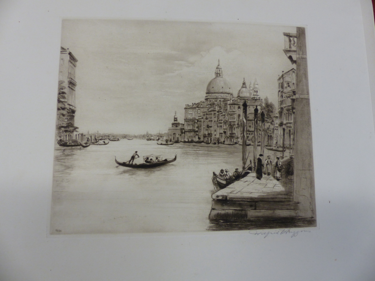 WINIFRED HIGGINS. 19th/20th.C. TWO VENETIAN VIEWS, PENCIL SIGNED ETCHINGS, UNFRAMED, SHEET SIZE.