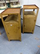 A PAIR OF VINTAGE INDUSTRIAL PAINTED STEEL CABINETS/ STANDS. W.38 x H.89cms.