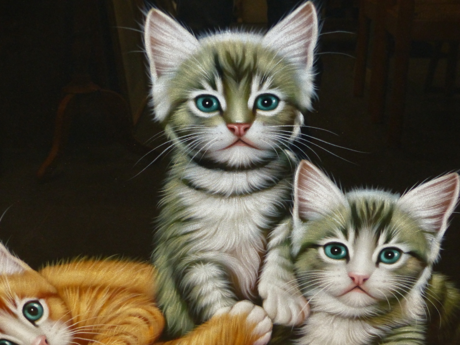 A PASTEL PICTURE OF THREE PLAYFUL KITTENS, SIGNED INDISTINCTLY. 65 x 93cms. - Image 2 of 4