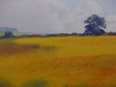 GODFREY SAYERS. CONTEMPORARY. ARR. A FIELD OF POPPIES, SIGNED WATERCOLOUR. 53 x 73cms.