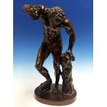 AFTER THE ANTIQUE A GRAND TOUR BRONZE FIGURE OF A NAKED MAN DANCING WHILE PLAYING CYMBALS. H.50cms.