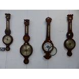 AN ADMIRAL FITZROY WALL BAROMETER TOGETHER WITH FOUR 19th.C.BANJO BAROMETERS FOR RESTORATION. (5)