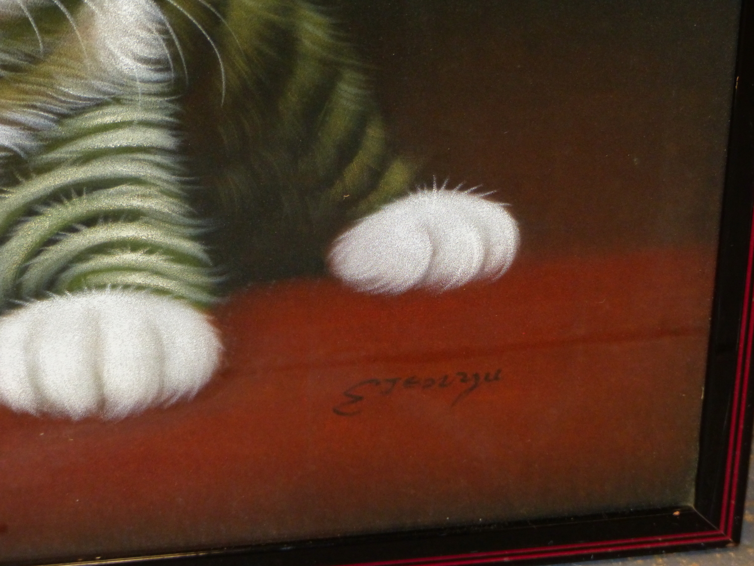 A PASTEL PICTURE OF THREE PLAYFUL KITTENS, SIGNED INDISTINCTLY. 65 x 93cms. - Image 4 of 4