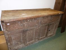 A LARGE ANTIQUE PAINTED PINE DRESSER BASE WITH TWO DRAWERS OVER FOUR PANEL DOORS. W.170 x D.67 x H.