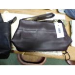 TWO RADLEY BLACK LEATHER EVENING BAGS WITH PALE OLIVE AND SKY BLUE SCOTTIE TAGS AND CREAM DUST COVER