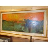 20th.C.SCHOOL. AN ABSTRACT LANDSCAPE, OIL ON CANVAS. 40 x 92cms.